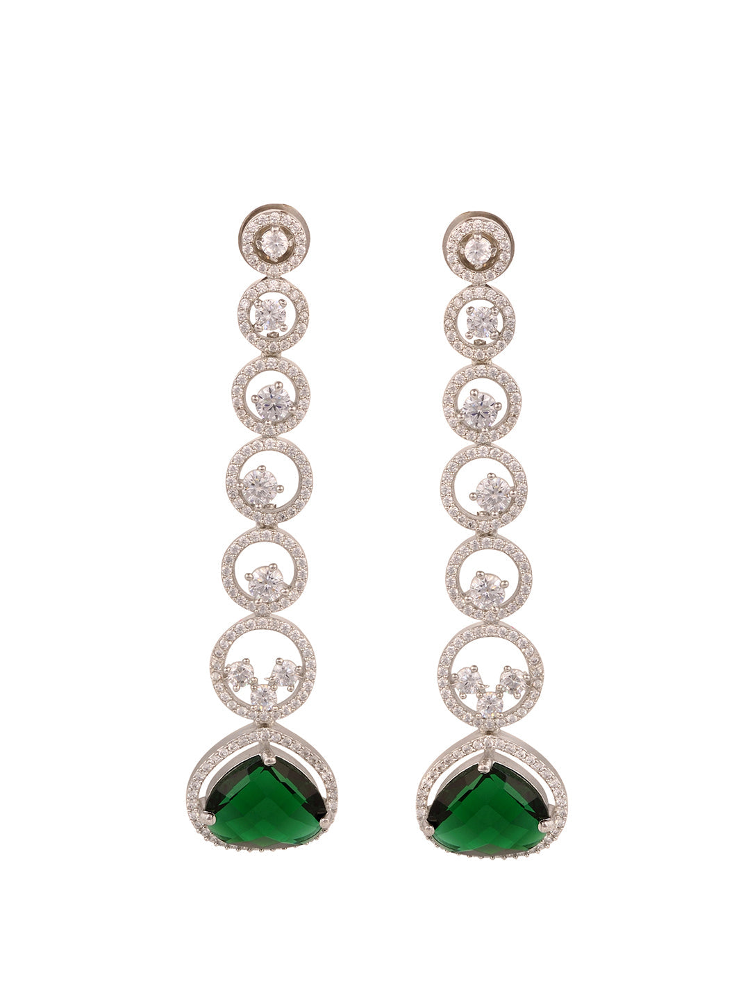 White Rhodium Plated Green AD studded Drop Earrings, zaveri pearls, sale price rs, sale price, sale gold plated, sale gold, sale, rubans, ring, regular price, priyassi jewellery, kushal's - S